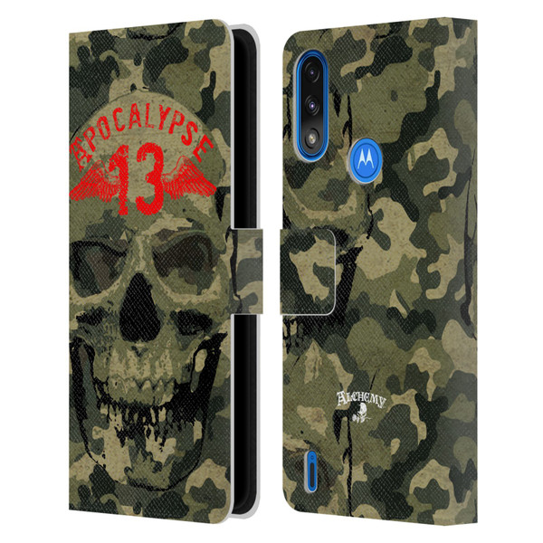 Alchemy Gothic Skull Camo Skull Leather Book Wallet Case Cover For Motorola Moto E7 Power / Moto E7i Power