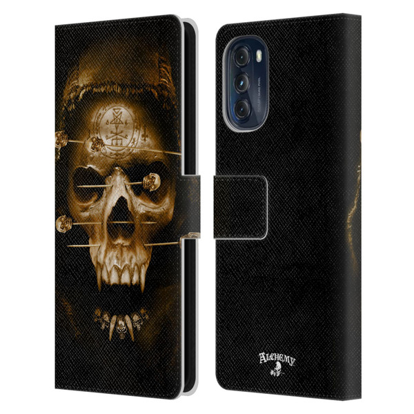 Alchemy Gothic Skull Death Fetish Leather Book Wallet Case Cover For Motorola Moto G (2022)