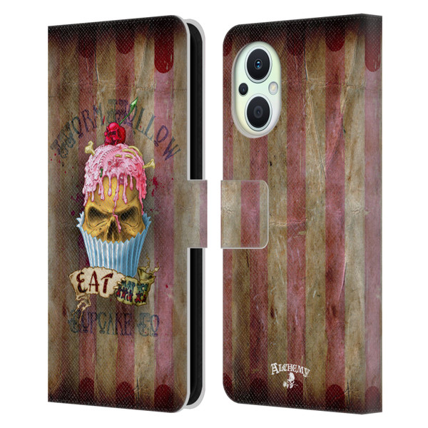 Alchemy Gothic Skull Eat Me Cupcake Leather Book Wallet Case Cover For OPPO Reno8 Lite