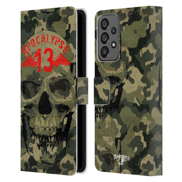Alchemy Gothic Skull Camo Skull Leather Book Wallet Case Cover For Samsung Galaxy A73 5G (2022)