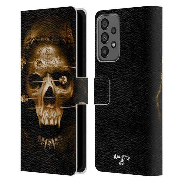 Alchemy Gothic Skull Death Fetish Leather Book Wallet Case Cover For Samsung Galaxy A73 5G (2022)