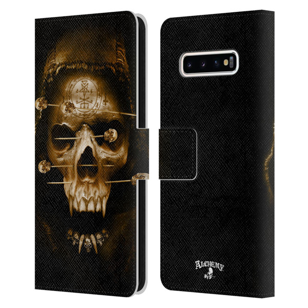 Alchemy Gothic Skull Death Fetish Leather Book Wallet Case Cover For Samsung Galaxy S10+ / S10 Plus