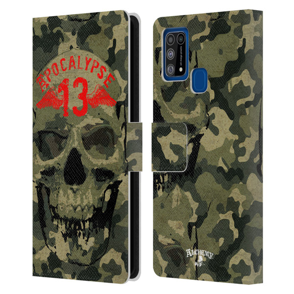 Alchemy Gothic Skull Camo Skull Leather Book Wallet Case Cover For Samsung Galaxy M31 (2020)