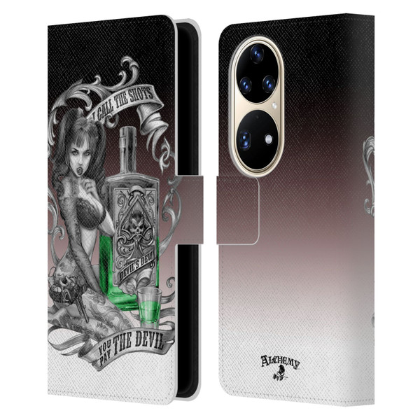 Alchemy Gothic Woman Devil's Green Dew Leather Book Wallet Case Cover For Huawei P50 Pro
