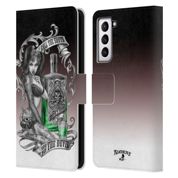 Alchemy Gothic Woman Devil's Green Dew Leather Book Wallet Case Cover For Samsung Galaxy S21 5G