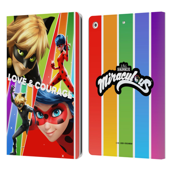 Miraculous Tales of Ladybug & Cat Noir Graphics Love & Courage Leather Book Wallet Case Cover For Apple iPad 10.2 2019/2020/2021