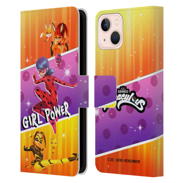 Miraculous Tales of Ladybug & Cat Noir Graphics Girl Power Leather Book Wallet Case Cover For Apple iPhone 13