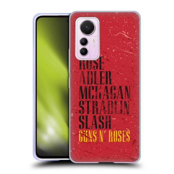 Guns N' Roses Vintage Names Soft Gel Case for Xiaomi 12 Lite