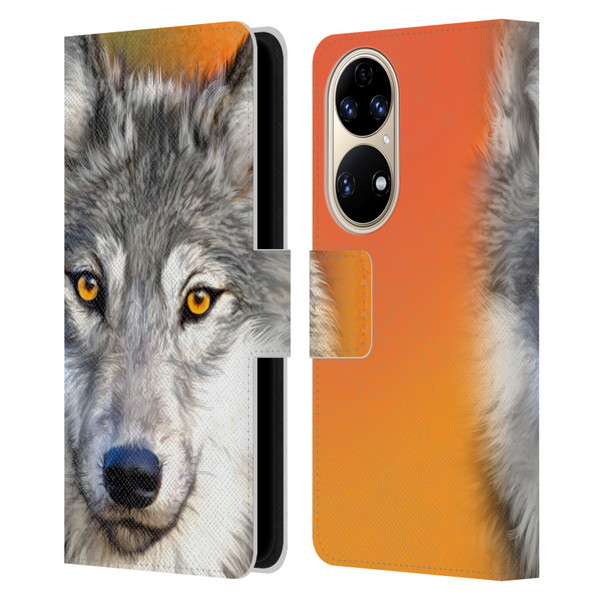 Aimee Stewart Animals Autumn Wolf Leather Book Wallet Case Cover For Huawei P50