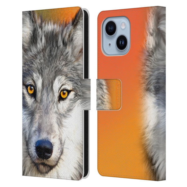 Aimee Stewart Animals Autumn Wolf Leather Book Wallet Case Cover For Apple iPhone 14 Plus