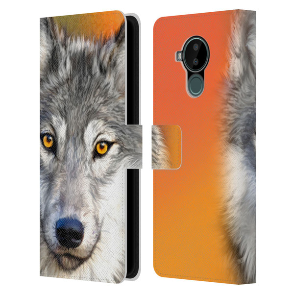 Aimee Stewart Animals Autumn Wolf Leather Book Wallet Case Cover For Nokia C30