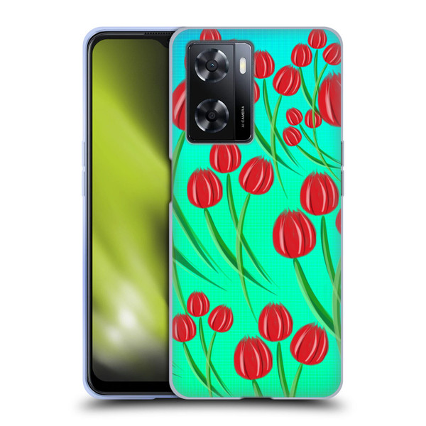 Grace Illustration Lovely Floral Red Tulips Soft Gel Case for OPPO A57s