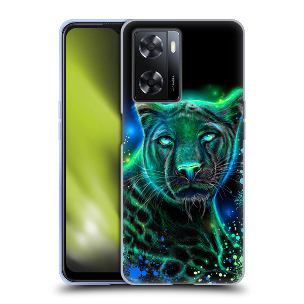 Sheena Pike Big Cats Neon Blue Green Panther Soft Gel Case for OPPO A57s