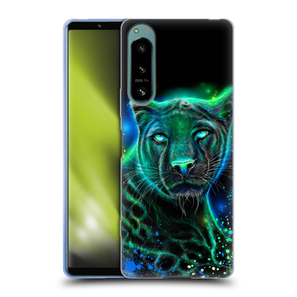 Sheena Pike Big Cats Neon Blue Green Panther Soft Gel Case for Sony Xperia 5 IV