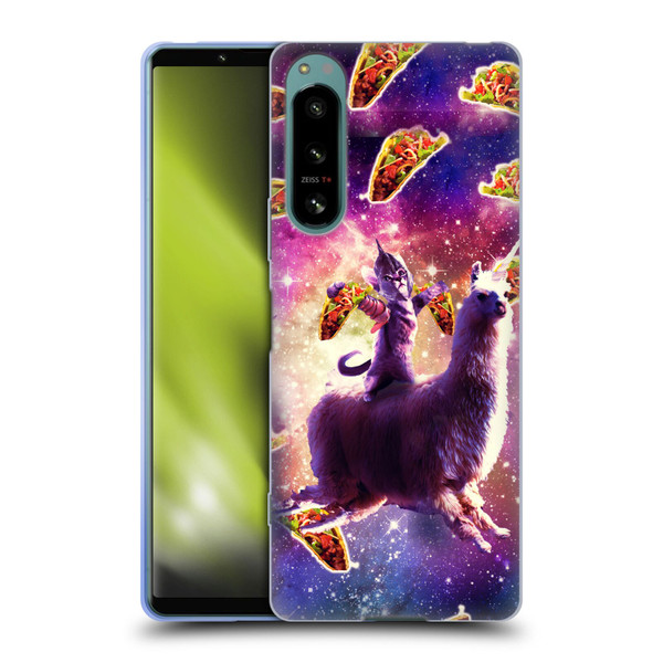 Random Galaxy Space Llama Warrior Cat & Tacos Soft Gel Case for Sony Xperia 5 IV