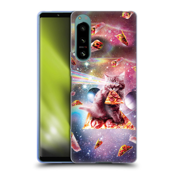 Random Galaxy Space Pizza Ride Outer Space Lazer Cat Soft Gel Case for Sony Xperia 5 IV