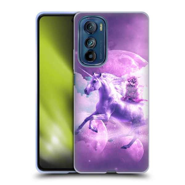 Random Galaxy Space Unicorn Ride Purple Galaxy Cat Soft Gel Case for Motorola Edge 30
