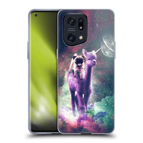 Random Galaxy Space Unicorn Ride Pug Riding Llama Soft Gel Case for OPPO Find X5 Pro