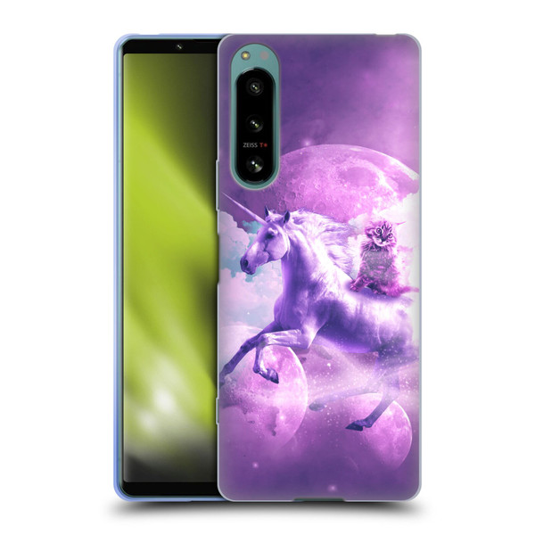 Random Galaxy Space Unicorn Ride Purple Galaxy Cat Soft Gel Case for Sony Xperia 5 IV