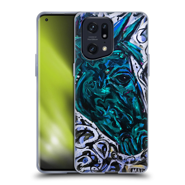 Mad Dog Art Gallery Animals Blue Horse Soft Gel Case for OPPO Find X5 Pro
