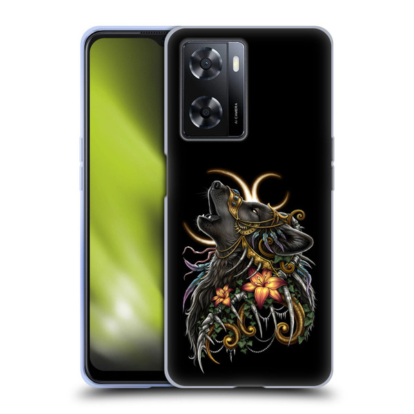 Sarah Richter Animals Gothic Black Howling Wolf Soft Gel Case for OPPO A57s