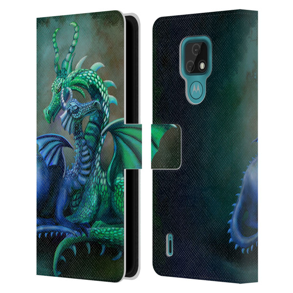 Rose Khan Dragons Green And Blue Leather Book Wallet Case Cover For Motorola Moto E7