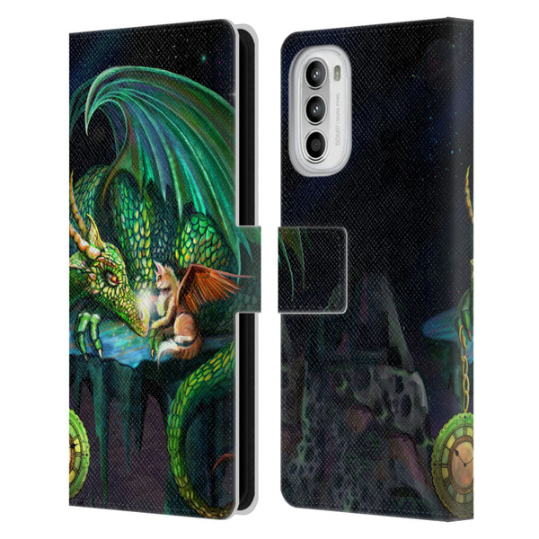 Rose Khan Dragons Green Time Leather Book Wallet Case Cover For Motorola Moto G52