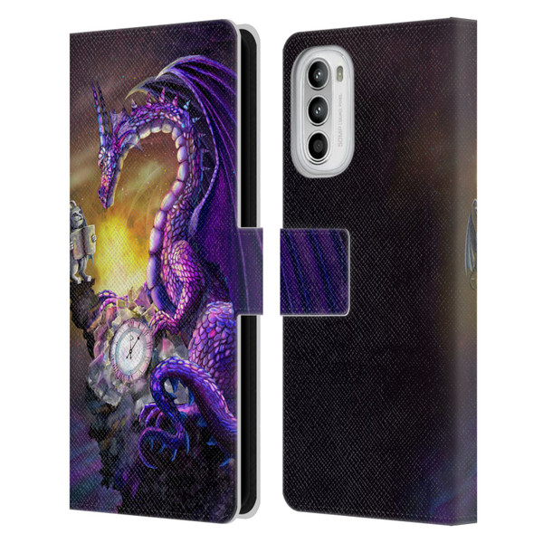 Rose Khan Dragons Purple Time Leather Book Wallet Case Cover For Motorola Moto G52