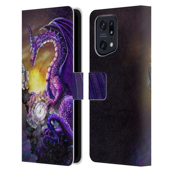 Rose Khan Dragons Purple Time Leather Book Wallet Case Cover For OPPO Find X5 Pro
