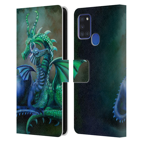 Rose Khan Dragons Green And Blue Leather Book Wallet Case Cover For Samsung Galaxy A21s (2020)