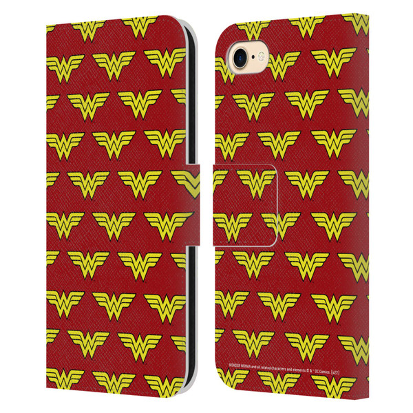 Wonder Woman DC Comics Logos Pattern Leather Book Wallet Case Cover For Apple iPhone 7 / 8 / SE 2020 & 2022