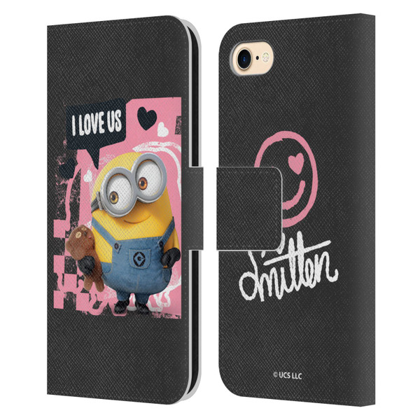 Minions Rise of Gru(2021) Valentines 2021 Bob Loves Bear Leather Book Wallet Case Cover For Apple iPhone 7 / 8 / SE 2020 & 2022