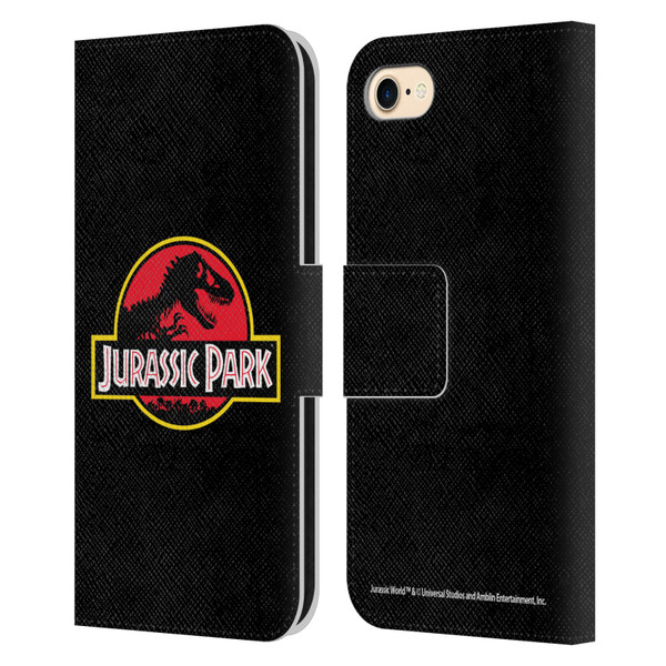 Jurassic Park Logo Plain Black Leather Book Wallet Case Cover For Apple iPhone 7 / 8 / SE 2020 & 2022