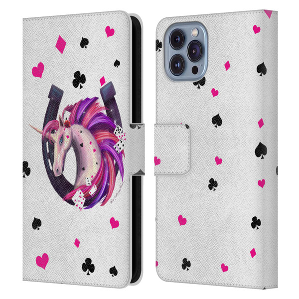 Rose Khan Unicorn Horseshoe Pink And Purple Leather Book Wallet Case Cover For Apple iPhone 14