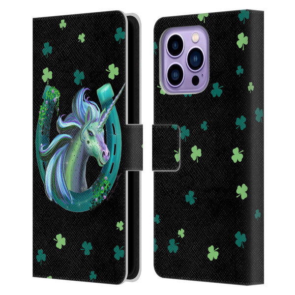 Rose Khan Unicorn Horseshoe Green Shamrock Leather Book Wallet Case Cover For Apple iPhone 14 Pro Max