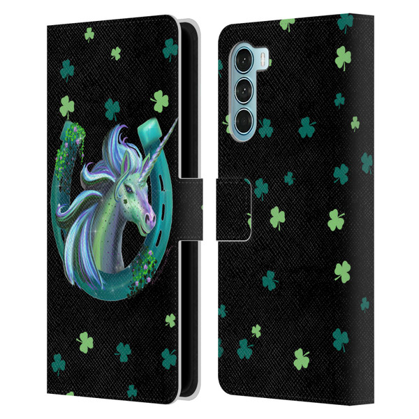 Rose Khan Unicorn Horseshoe Green Shamrock Leather Book Wallet Case Cover For Motorola Edge S30 / Moto G200 5G
