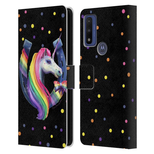 Rose Khan Unicorn Horseshoe Rainbow Leather Book Wallet Case Cover For Motorola G Pure