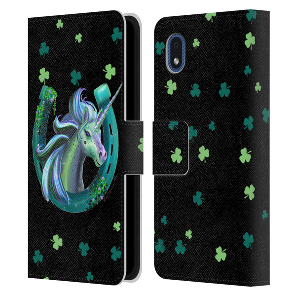 Rose Khan Unicorn Horseshoe Green Shamrock Leather Book Wallet Case Cover For Samsung Galaxy A01 Core (2020)