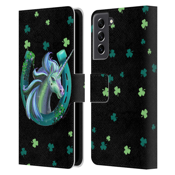 Rose Khan Unicorn Horseshoe Green Shamrock Leather Book Wallet Case Cover For Samsung Galaxy S21 FE 5G
