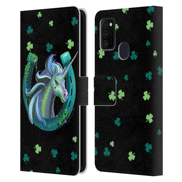 Rose Khan Unicorn Horseshoe Green Shamrock Leather Book Wallet Case Cover For Samsung Galaxy M30s (2019)/M21 (2020)
