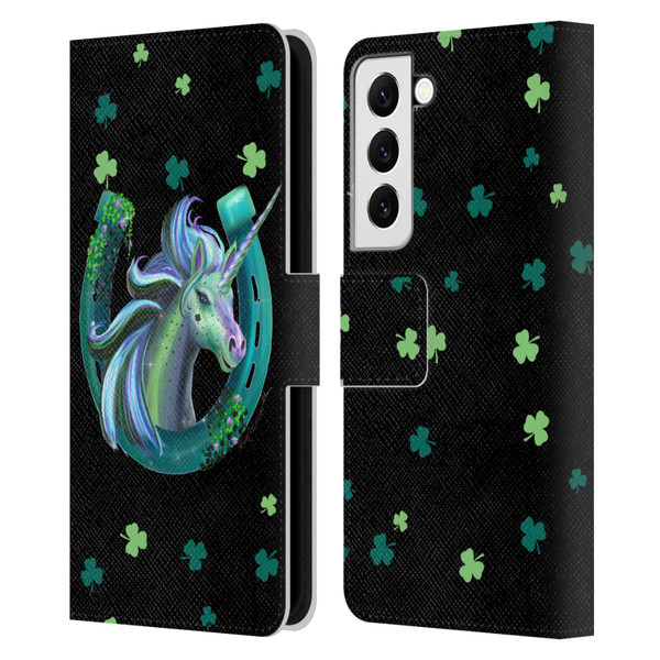 Rose Khan Unicorn Horseshoe Green Shamrock Leather Book Wallet Case Cover For Samsung Galaxy S22 5G