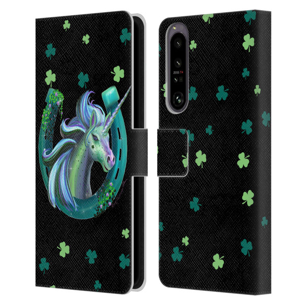 Rose Khan Unicorn Horseshoe Green Shamrock Leather Book Wallet Case Cover For Sony Xperia 1 IV