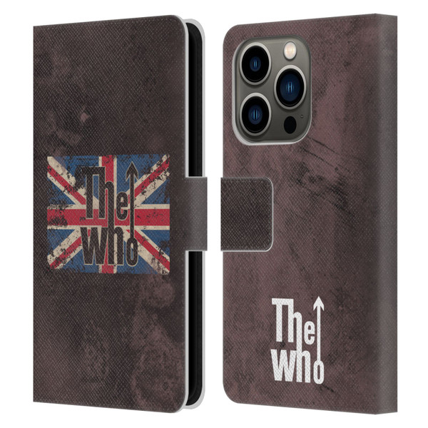 The Who Band Art Union Jack Distressed Look Leather Book Wallet Case Cover For Apple iPhone 14 Pro