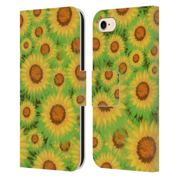 Grace Illustration Lovely Floral Sunflower Leather Book Wallet Case Cover For Apple iPhone 7 / 8 / SE 2020 & 2022
