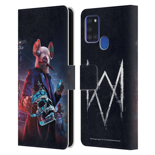 Watch Dogs Legion Artworks Winston Skull Leather Book Wallet Case Cover For Samsung Galaxy A21s (2020)