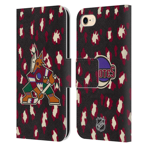 NHL Arizona Coyotes Leopard Patten Leather Book Wallet Case Cover For Apple iPhone 7 / 8 / SE 2020 & 2022