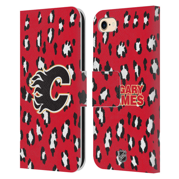 NHL Calgary Flames Leopard Patten Leather Book Wallet Case Cover For Apple iPhone 7 / 8 / SE 2020 & 2022