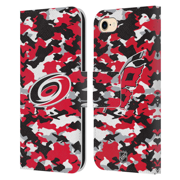 NHL Carolina Hurricanes Camouflage Leather Book Wallet Case Cover For Apple iPhone 7 / 8 / SE 2020 & 2022