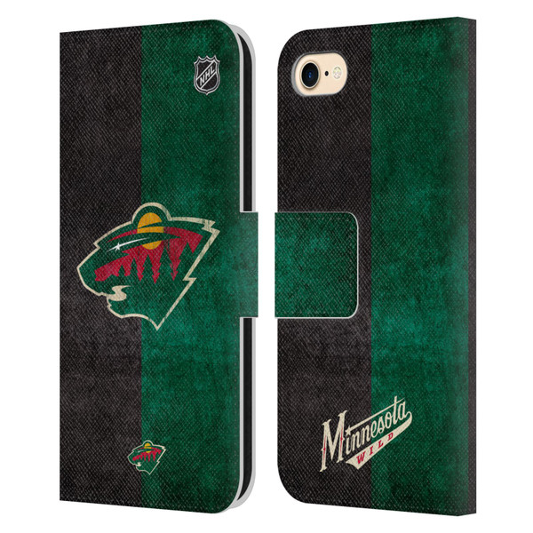 NHL Minnesota Wild Half Distressed Leather Book Wallet Case Cover For Apple iPhone 7 / 8 / SE 2020 & 2022