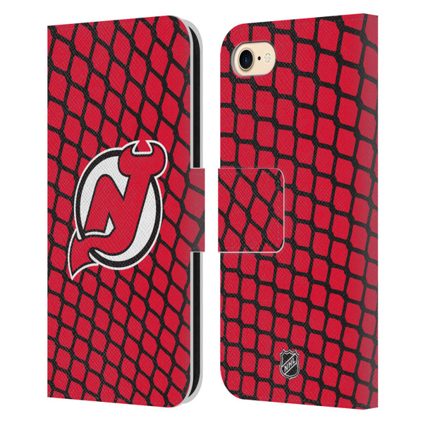 NHL New Jersey Devils Net Pattern Leather Book Wallet Case Cover For Apple iPhone 7 / 8 / SE 2020 & 2022